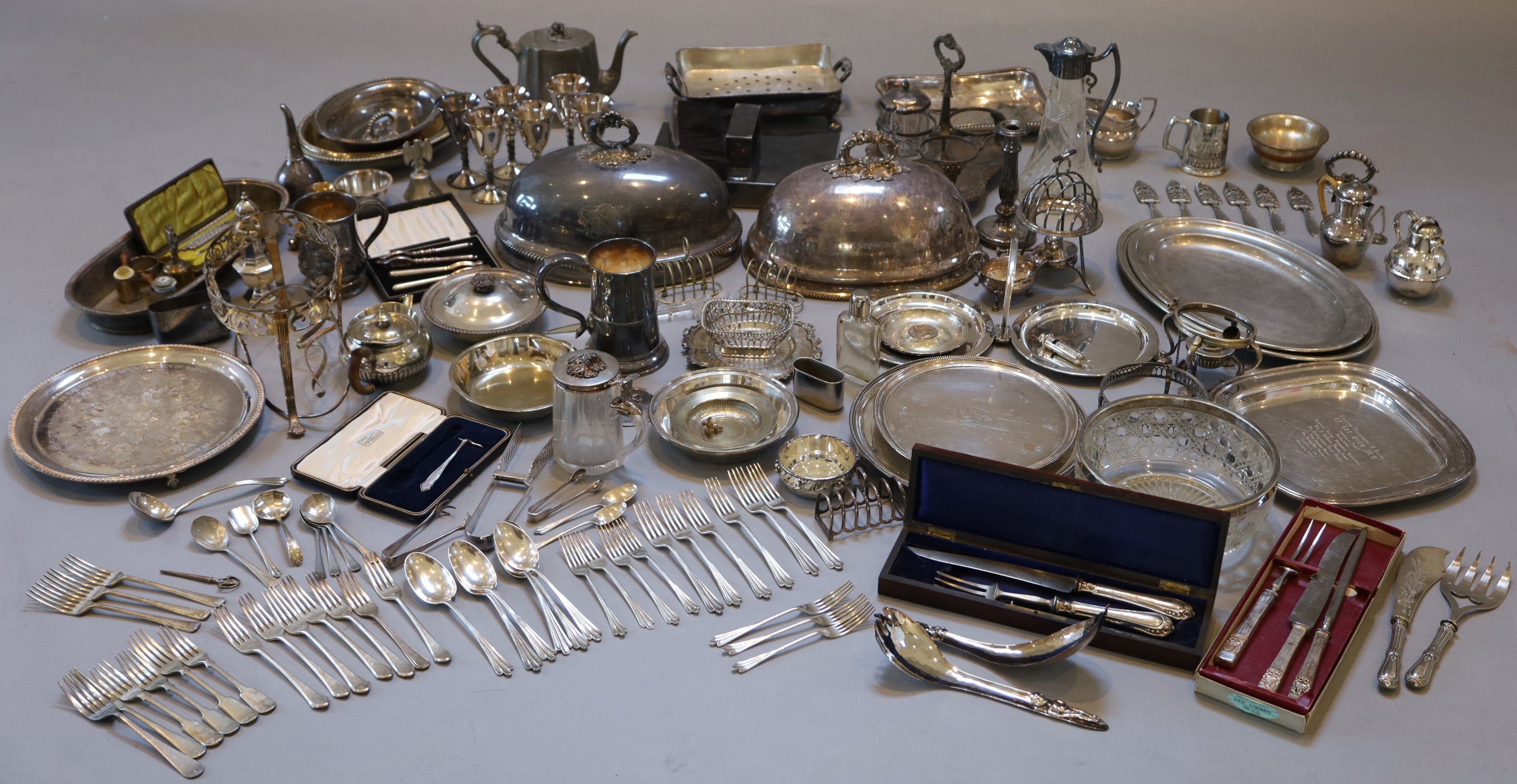 A collection of assorted plated wares,